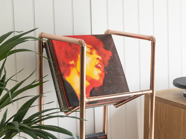 Vinyl record Storage Display - Handmade from Copper Pipe - Stores up to 70 LP Albums