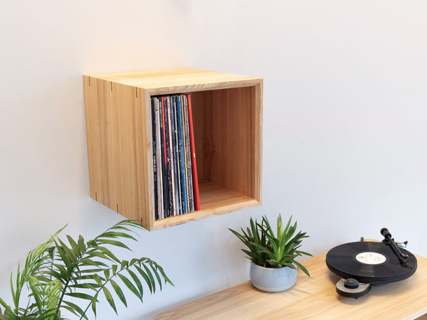 Vinyl Record Wall Storage Box - Hardwood LP Display Handmade