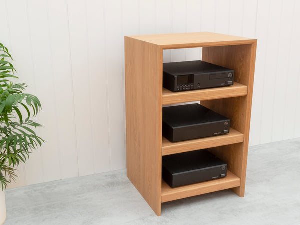 HiFi Cabinet Handmade from Solid Oak - Turntable, Amplifier & Vinyl Record Storage with Three Shelves