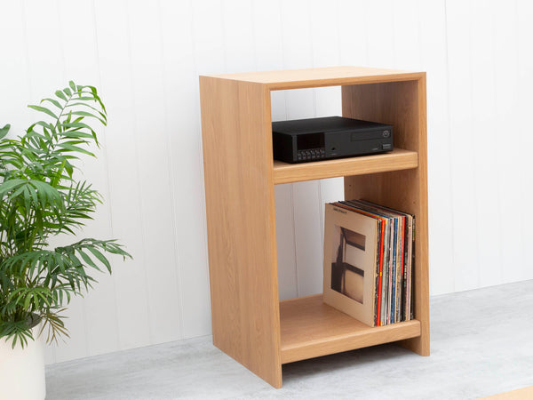 HiFi Cabinet Handmade from Solid Oak - Turntable, Amplifier & Vinyl Record Storage with Two Shelves