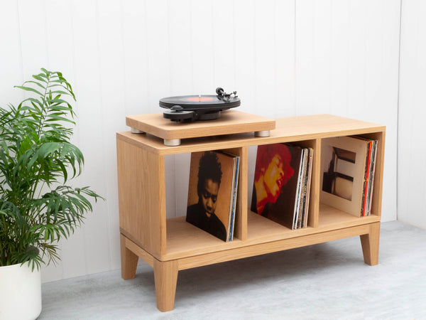 Handcrafted Solid Oak Vinyl Record Storage Cabinet - Minimalist Mid Century Design