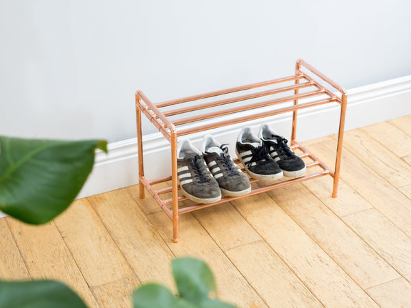 Copper pipe shoe rack - Handmade from industrial copper pipe (2 tier)