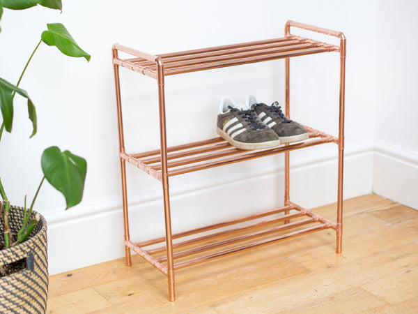 Copper pipe shoe rack - Handmade from industrial copper pipe (3 tier)