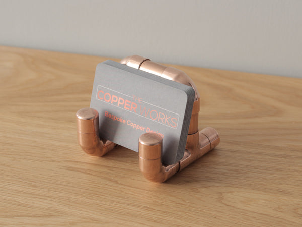 Business card/leaflet/phone holder - Industrial copper pipe and fittings