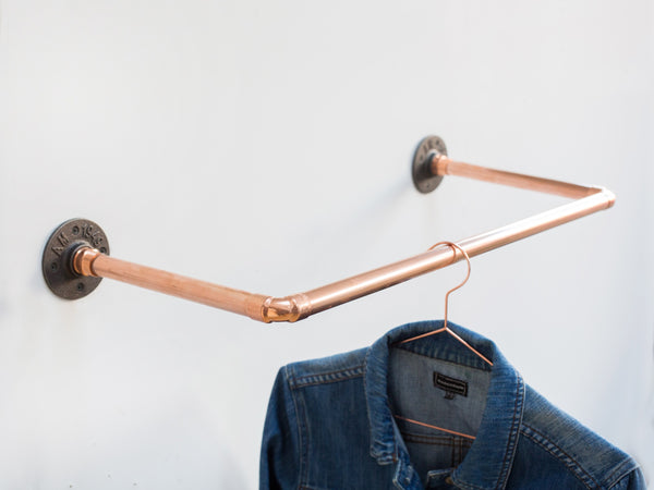 Wall mounted clothing rack - Industrial copper pipe and iron fittings