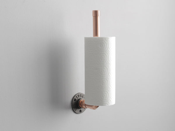 Copper pipe kitchen roll holder - Wall mounted with iron fixings